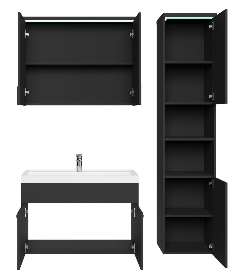 Badkamermeubel Paso LED 80cm met spiegelkast - hoogglans zwart