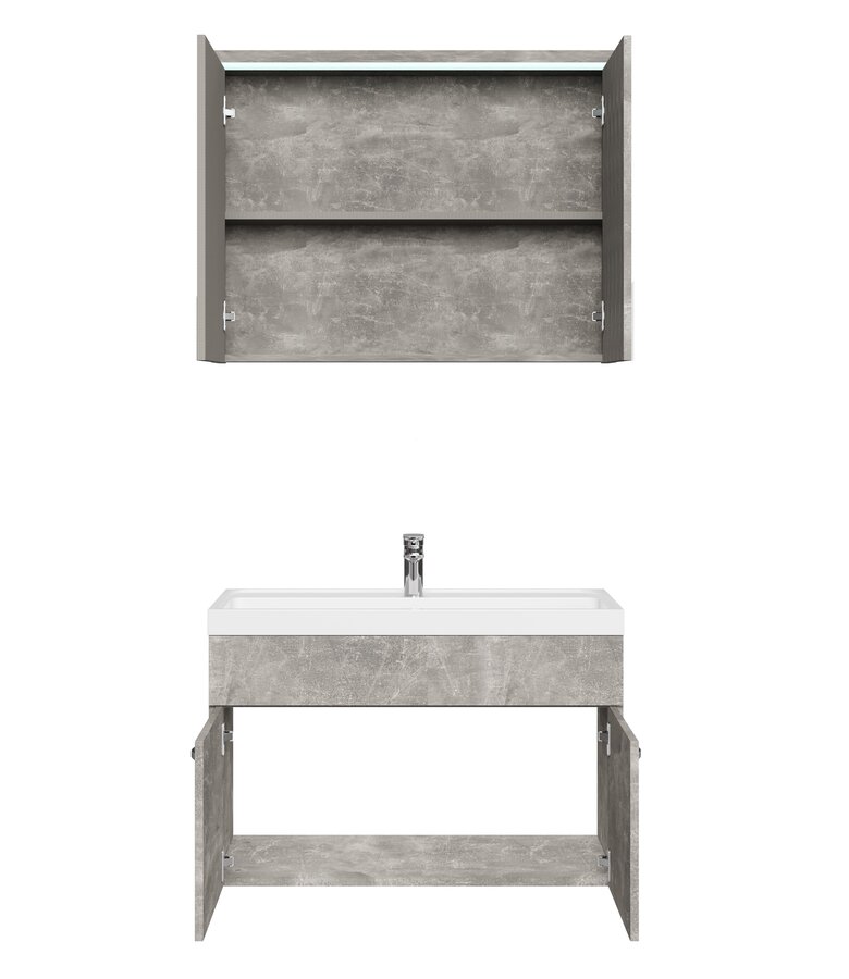 Badkamermeubel Paso 02 80cm met spiegelkast - beton grijs