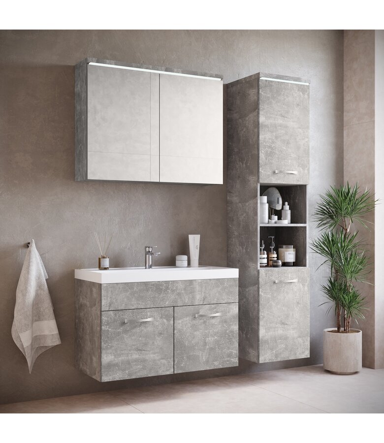 Badkamermeubel Paso 02 80cm met spiegelkast - beton grijs