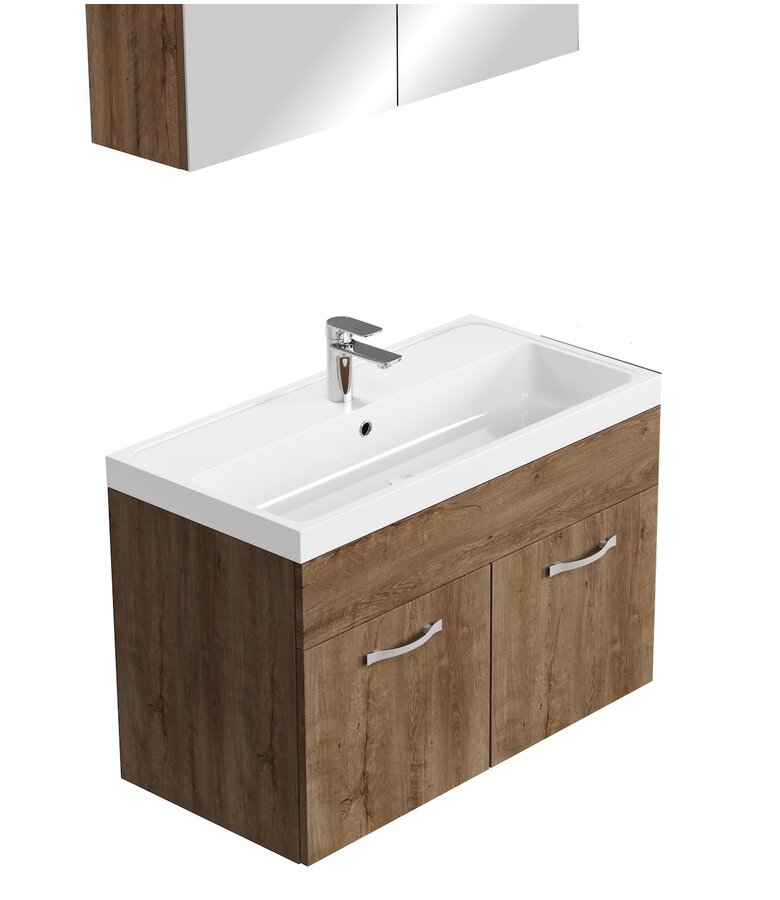 Badkamermeubel Paso 02 80cm met spiegelkast - bruin eiken