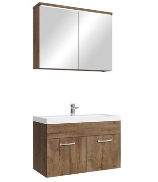 Badkamermeubel Paso 02 80cm met spiegelkast - bruin eiken