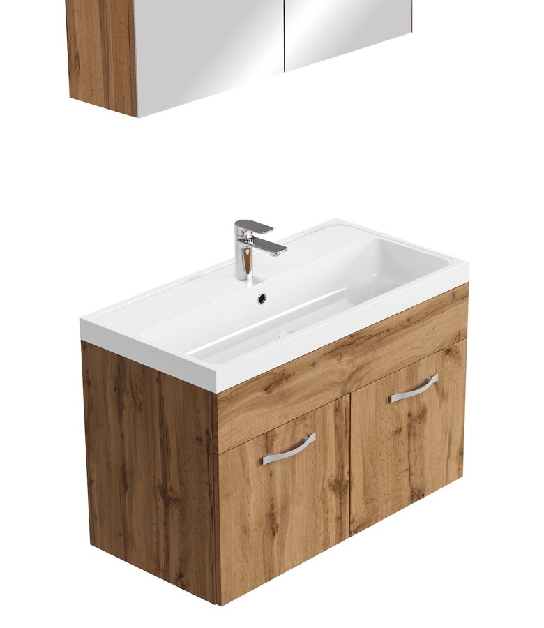 Badkamermeubel Paso 02 80cm met spiegelkast - eiken