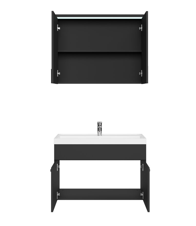 Badkamermeubel Paso 02 80cm met spiegelkast - hoogglans zwart