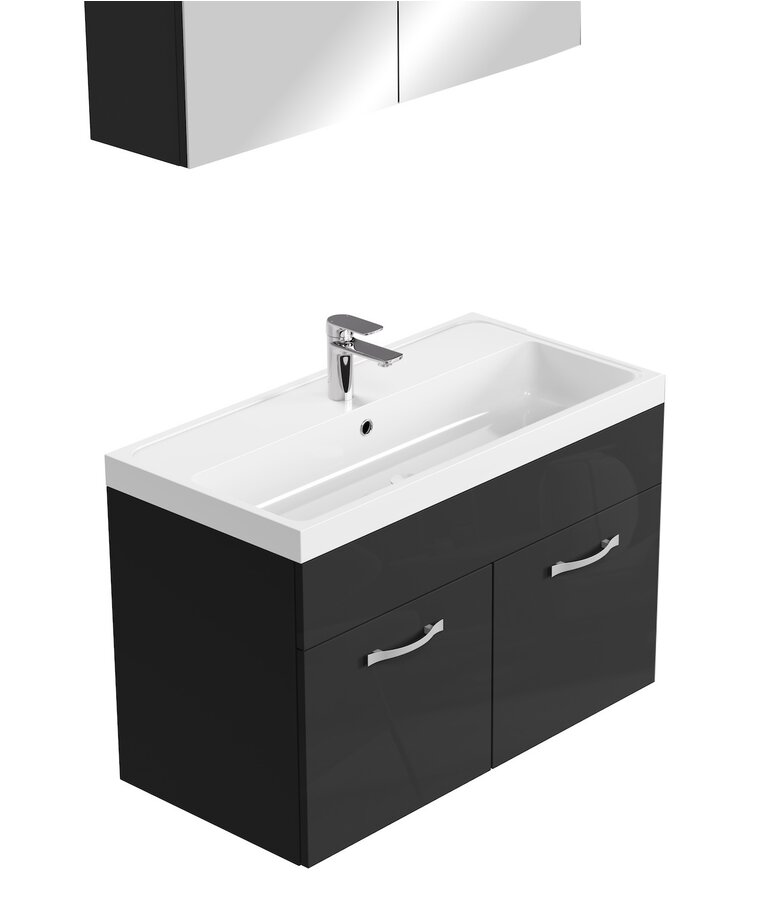 Badkamermeubel Paso 02 80cm met spiegelkast - hoogglans zwart
