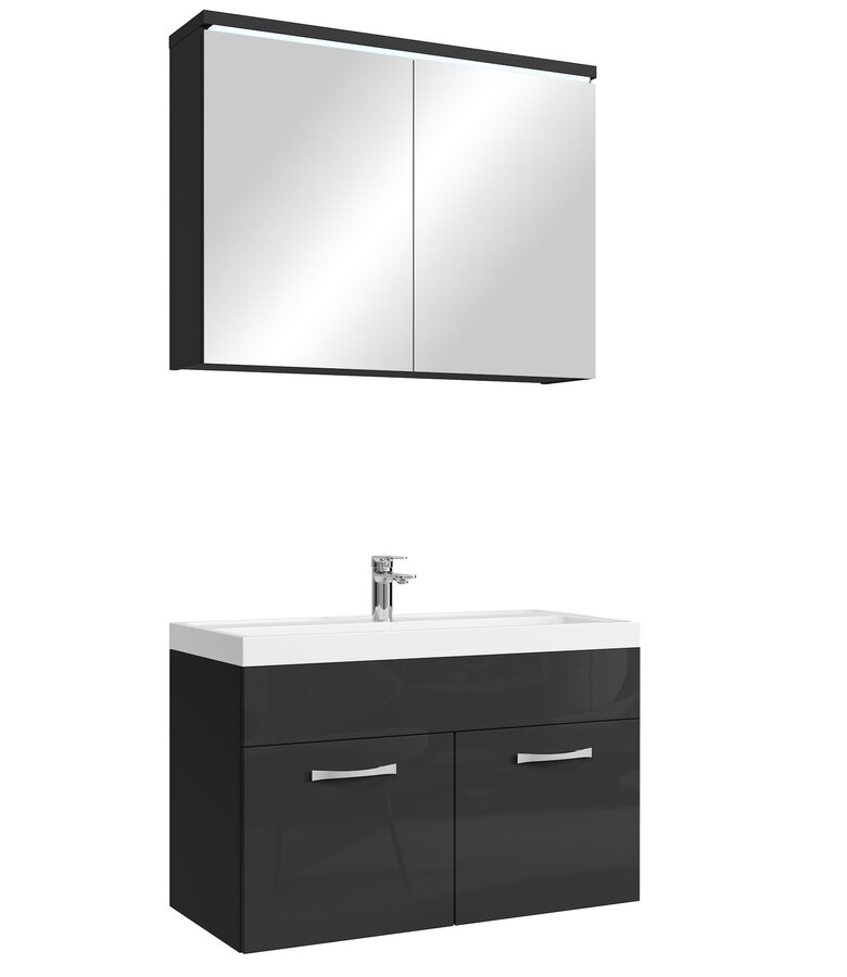 Badkamermeubel Paso 02 80cm met spiegelkast - hoogglans zwart