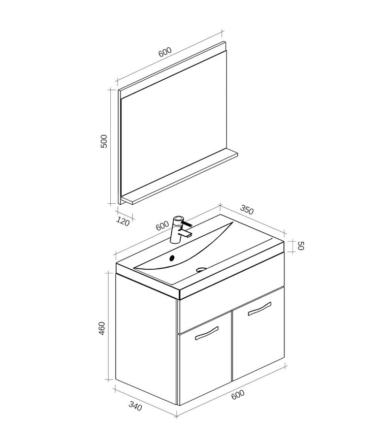Badkamermeubel Montreal 02 60cm met spiegel - mat grijs