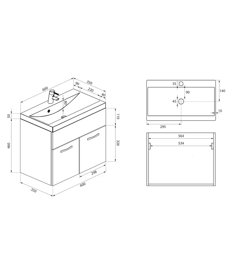 Badkamermeubel Montreal 60cm met spiegelkast - mat grijs