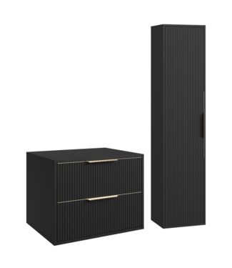 Wastafelkast Rimini met kolomkast - 60 x 46 x 46 cm - mat zwart