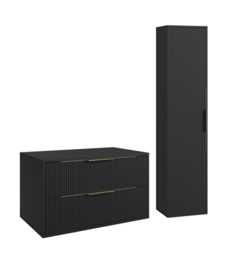Wastafelkast Rimini met kolomkast - 80 x 46 x 46 cm - mat zwart