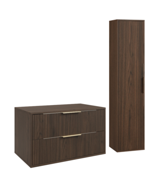 Wastafelkast Rimini met kolomkast - 80 x 46 x 46 cm - walnoot bruin