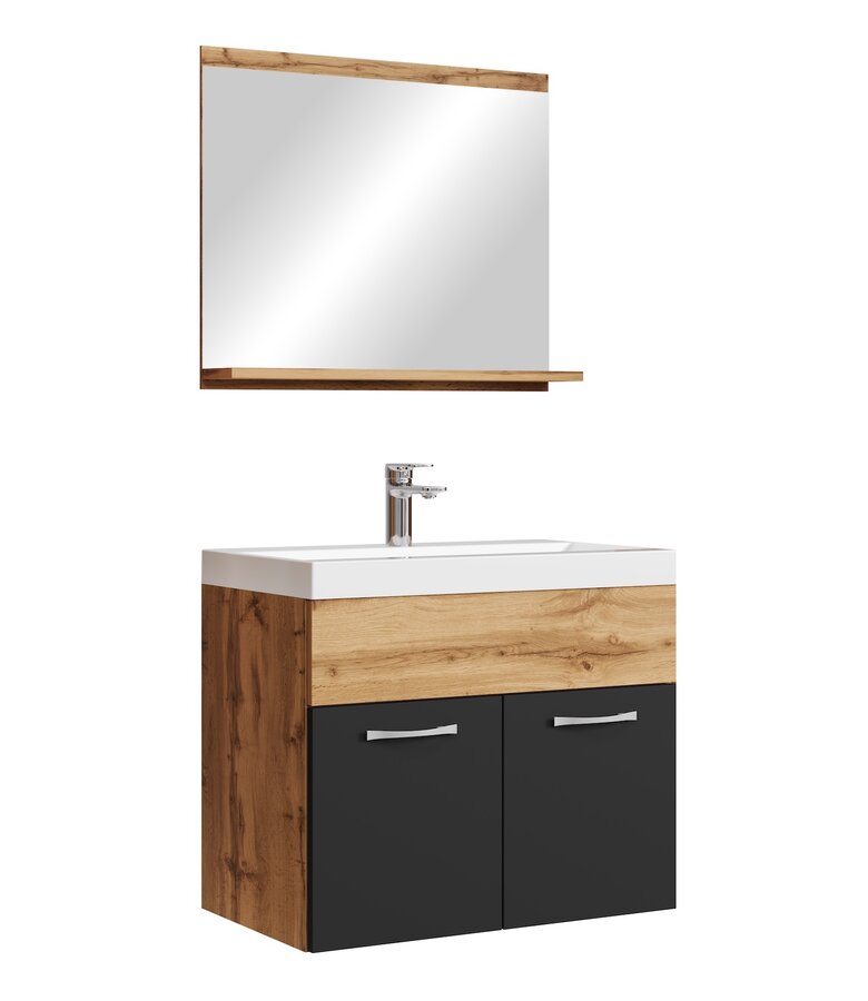 Badkamermeubel Montreal 02 60cm met spiegel - eiken met mat zwart