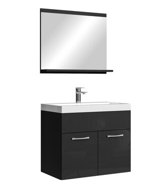 Badkamermeubel Montreal 02 60cm met spiegel - hoogglans zwart