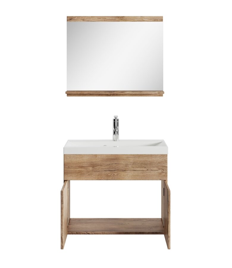 Badkamermeubel Montreal 02 60cm met spiegel - bruin eiken