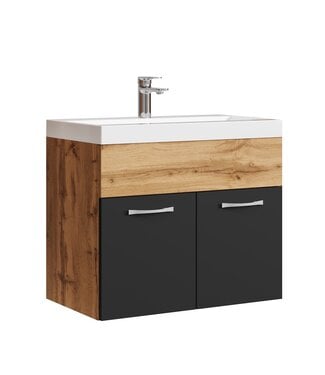 Badkamermeubel Montreal 01 60cm met wastafel - eiken met mat zwart