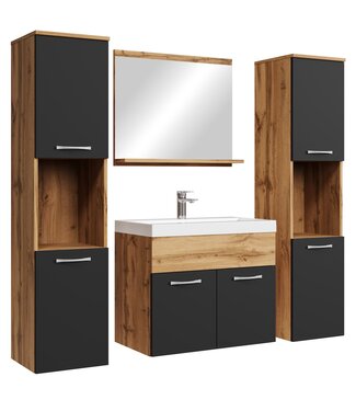 Badkamermeubel Montreal XL 60cm complete set - eiken met mat zwart
