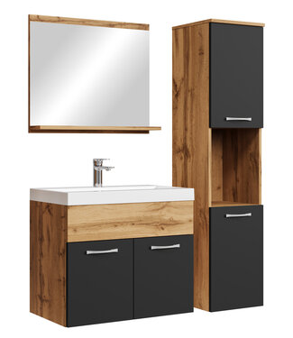 Badkamermeubel Montreal 60cm complete set - eiken met mat zwart