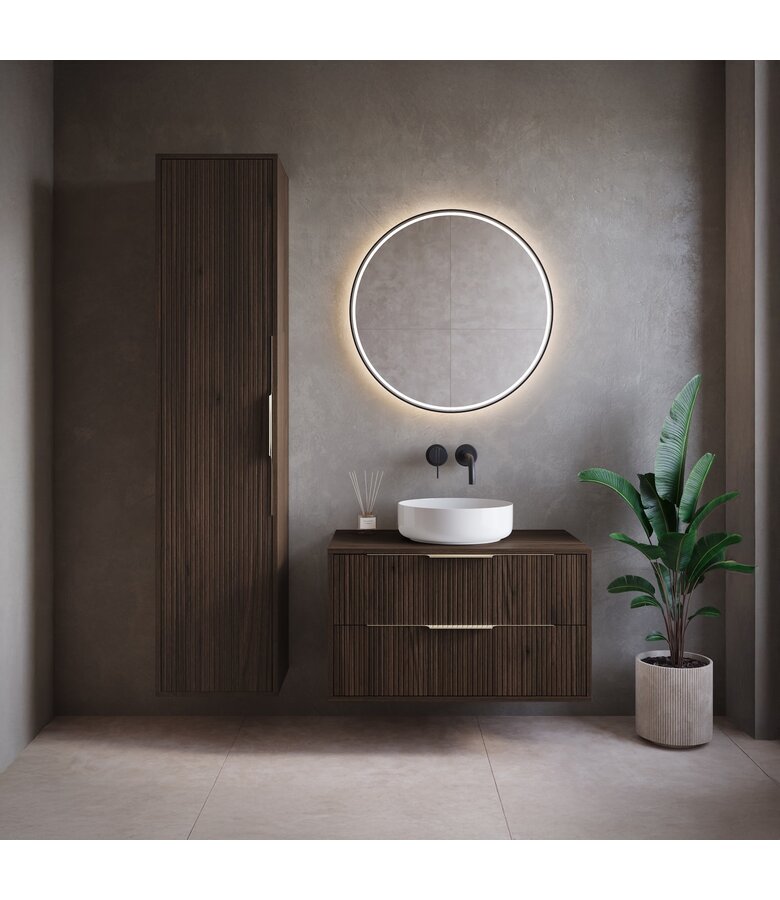 Wastafelkast Rimini met kolomkast - 80 x 46 x 46 cm - walnoot bruin