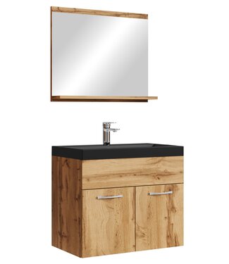 Badkamermeubel Montreal 02 60cm met spiegel - eiken - zwarte wastafel