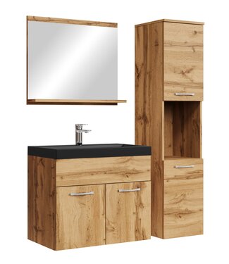 Badkamermeubel Montreal 60cm complete set - eiken - zwarte wastafel