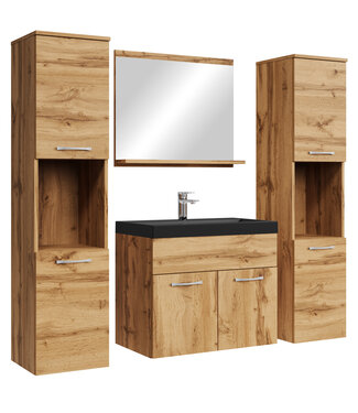 Badkamermeubel Montreal XL 60cm complete set - eiken - zwarte wastafel