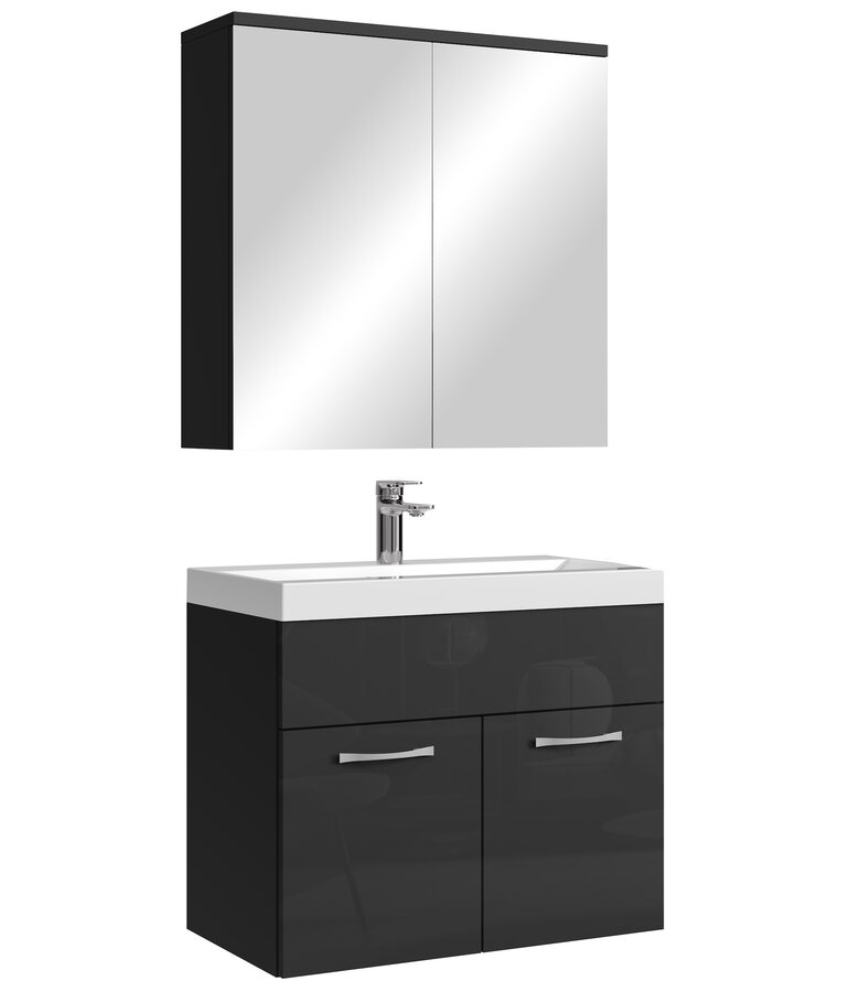 Badkamermeubel Montreal 60cm met spiegelkast - hoogglans zwart