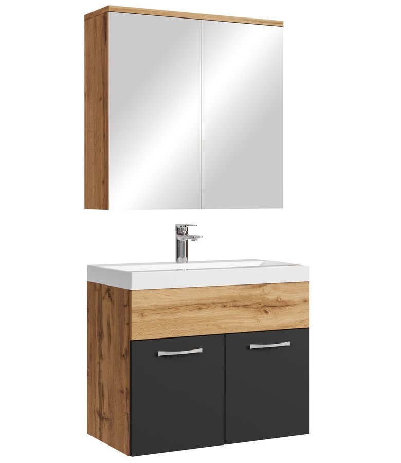 Badkamermeubel Montreal 60cm met spiegelkast - eiken met zwart