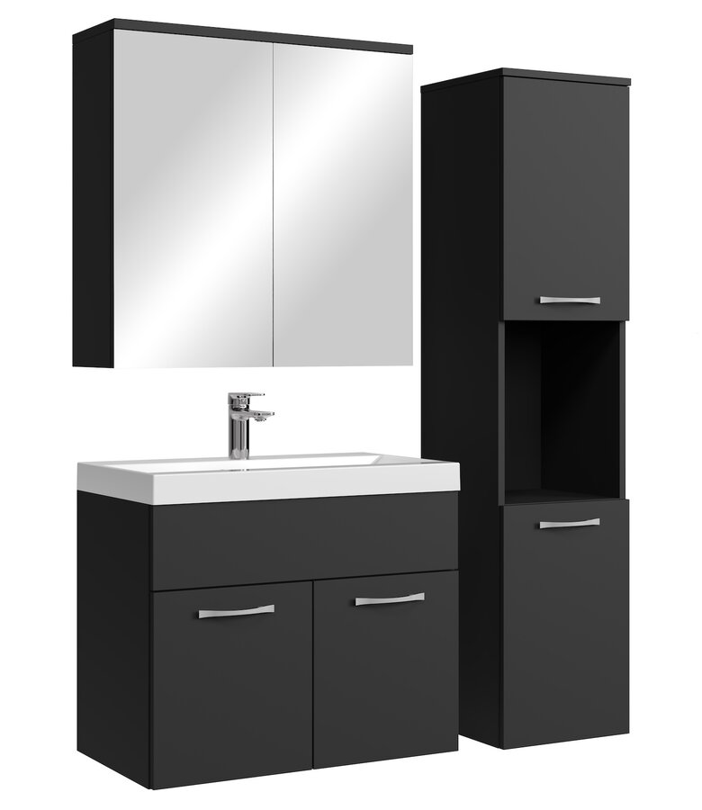 Badkamermeubel Montreal 60cm complete set met spiegelkast - mat zwart
