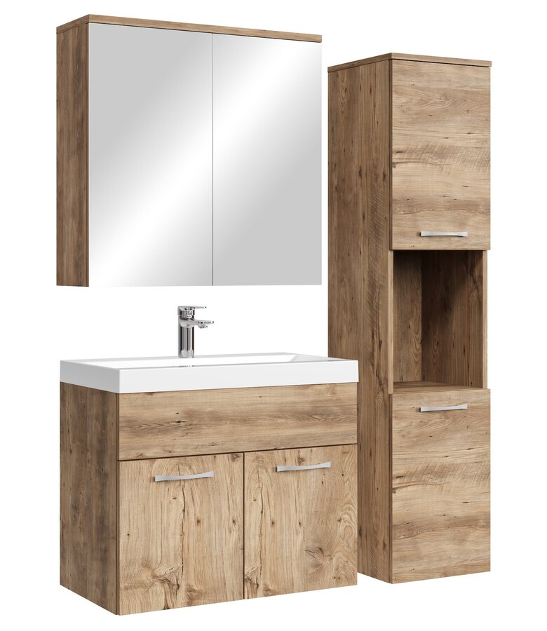 Badkamermeubel Montreal 60cm complete set met spiegelkast - kastanje eiken