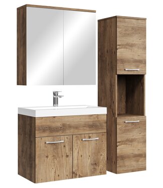 Badkamermeubel Montreal 60cm complete set met spiegelkast - bruin eiken