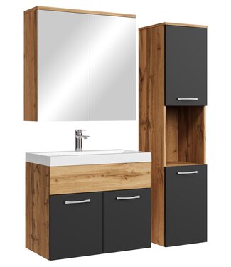 Badkamermeubel Montreal 60cm complete set met spiegelkast - eiken met mat zwart