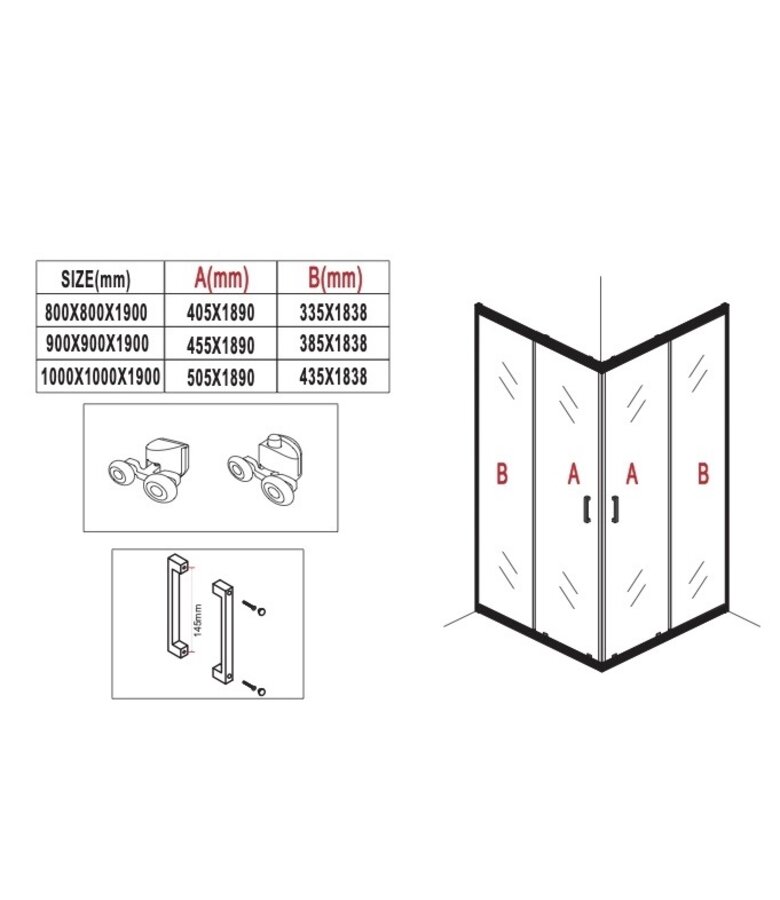 Douchecabine Dakota 80 x 80 x 190 cm - zwart - nano coating
