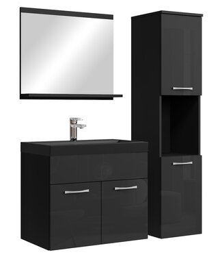 Badkamermeubel Montreal 60cm complete set - hoogglans zwart - zwarte wastafel
