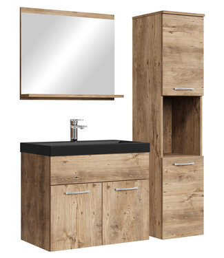 Badkamermeubel Montreal 60cm complete set - kastanje eiken - zwarte wastafel