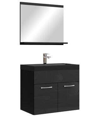 Badkamermeubel Montreal 02 60cm met spiegel - hoogglans zwart - zwarte wastafel