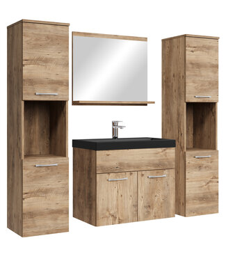 Badkamermeubel Montreal XL 60cm complete set - kastanje eiken - zwarte wastafel