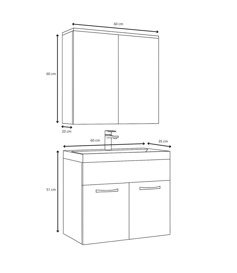 Badkamermeubel Montreal 60cm met spiegelkast - mat zwart