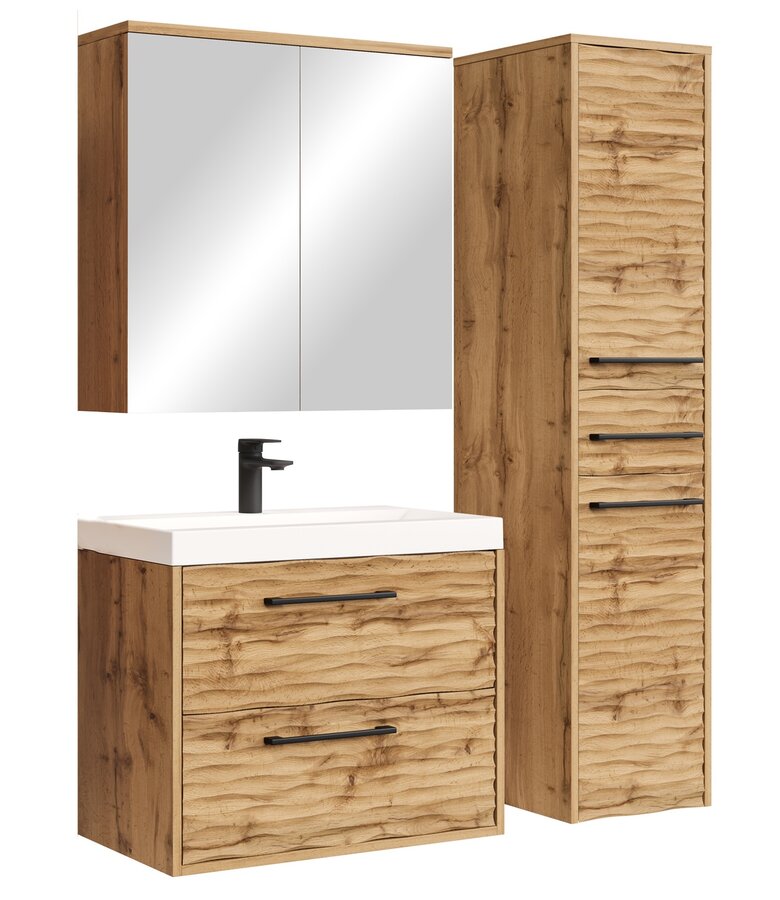 Badkamermeubel Etna 60cm complete set met spiegelkast - eiken