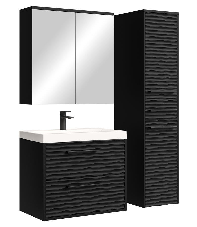 Badkamermeubel Etna 60cm complete set met spiegelkast - mat zwart