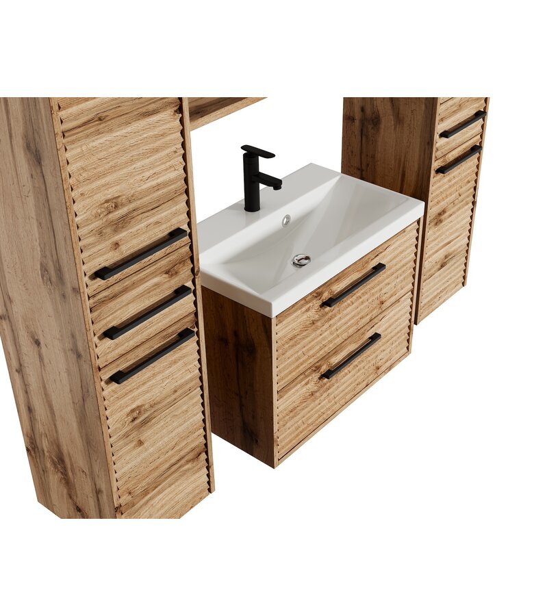 Badkamermeubel Etna 60cm XL complete set met spiegelkast - eiken