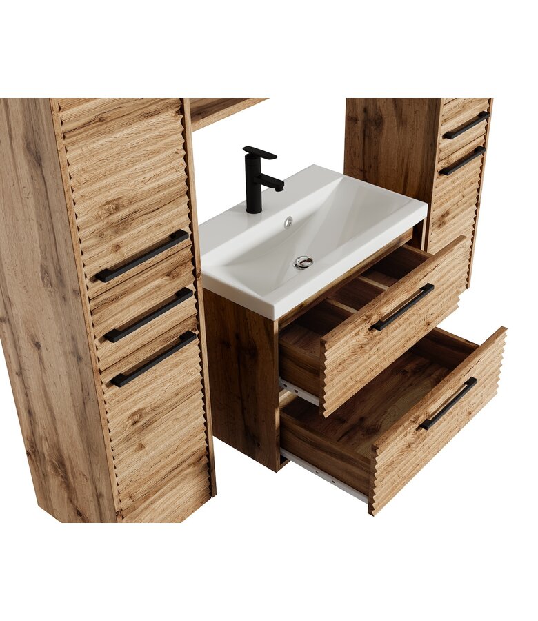 Badkamermeubel Etna 60cm XL complete set met spiegelkast - eiken