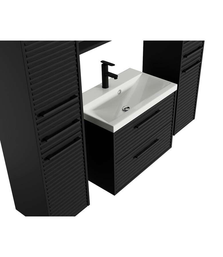 Badkamermeubel Etna 60cm XL complete set met spiegelkast - mat zwart