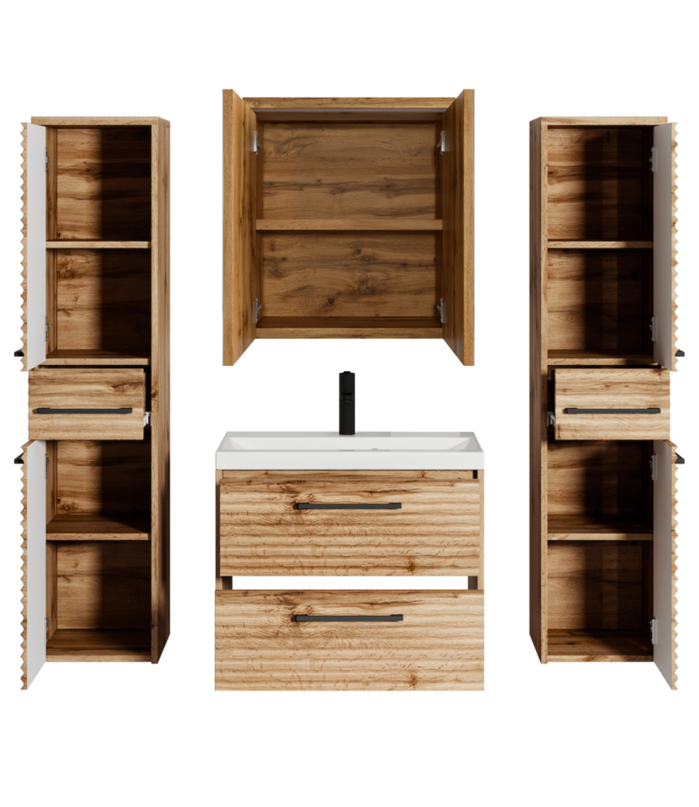 Badkamermeubel Etna 60cm XL complete set met spiegelkast - eiken