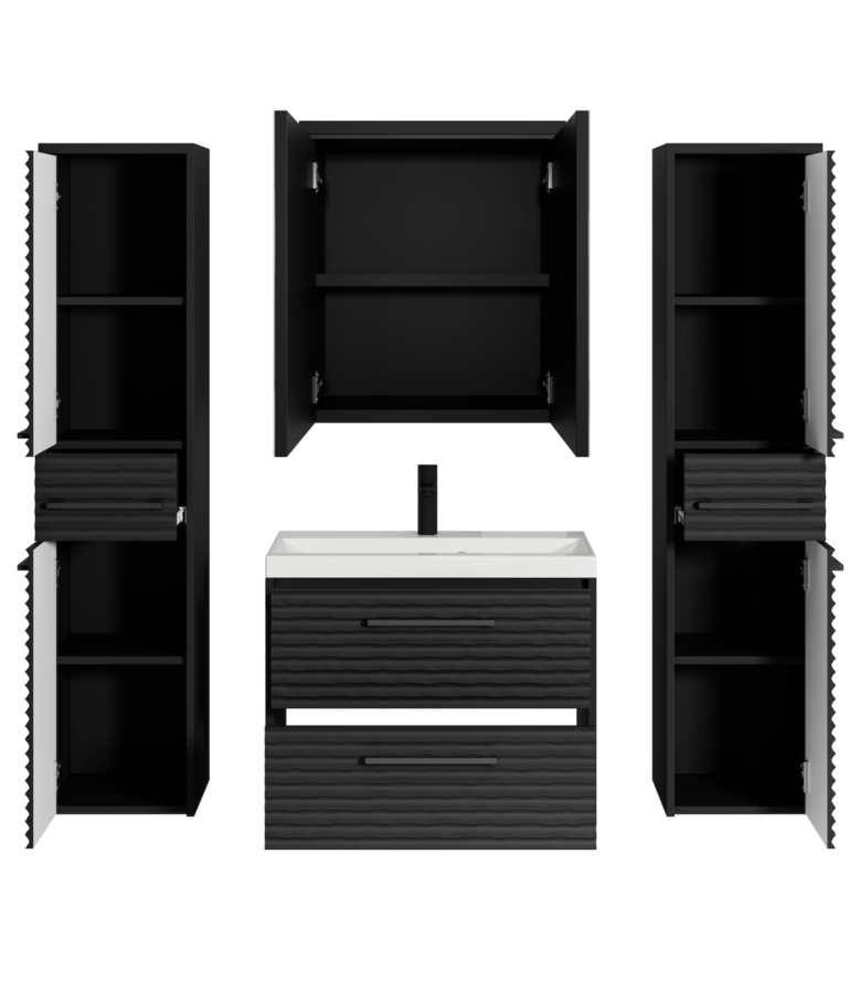 Badkamermeubel Etna 60cm XL complete set met spiegelkast - mat zwart