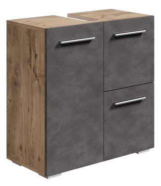 Wastafelkast Mars 60 x 30 x 60 cm - kastanje eiken met donker grijs