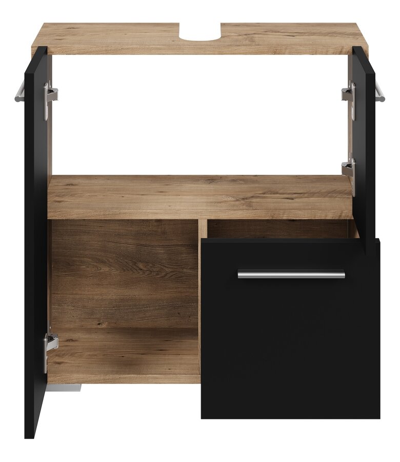 Wastafelkast Mars 60 x 30 x 60 cm - kastanje eiken met mat zwart