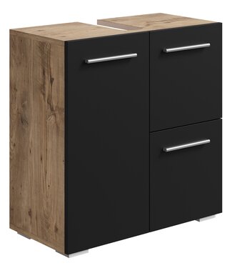 Wastafelkast Mars 60 x 30 x 60 cm - kastanje eiken met mat zwart