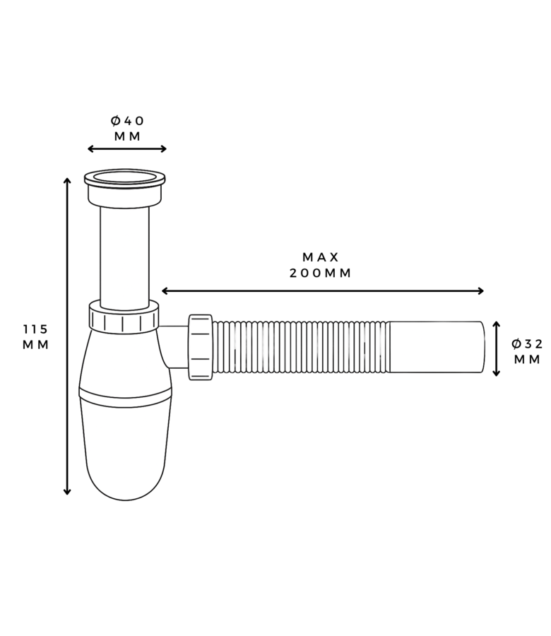 Wit sifon met muurbuis met rozet