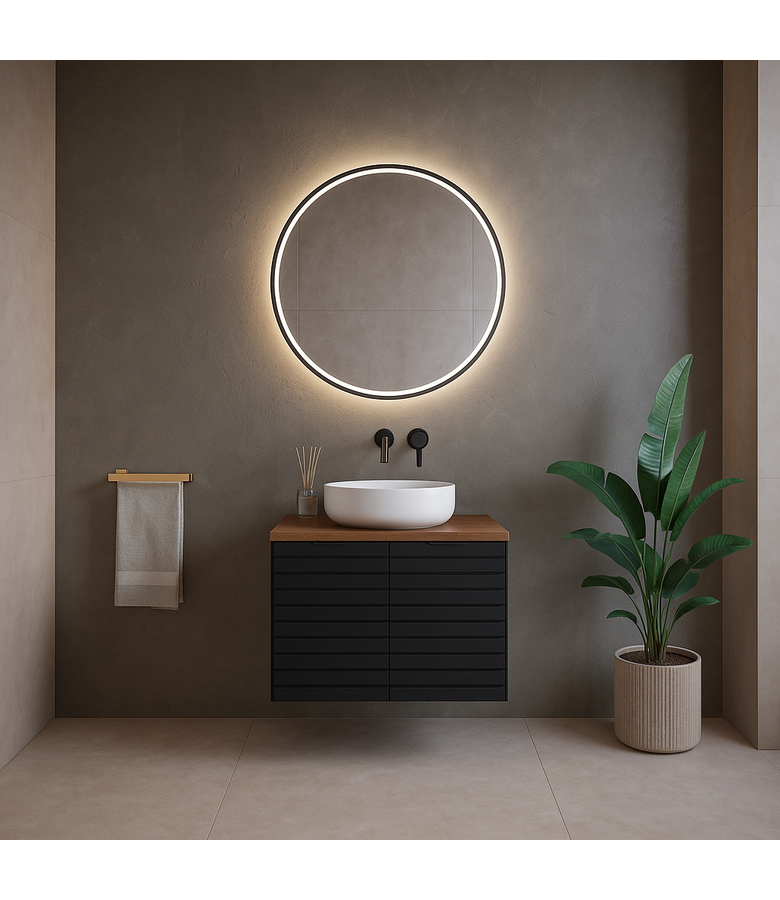 Wastafelkast Dover 60 x 44 x 46 cm - eiken met mat zwart