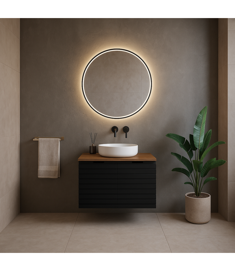 Wastafelkast Dover 80 x 44 x 46 cm - eiken met mat zwart