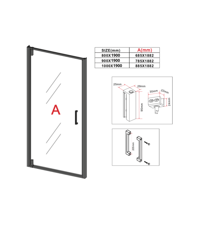 Douchewand Seattle 80 x 190 cm - goud - douchedeur 6mm